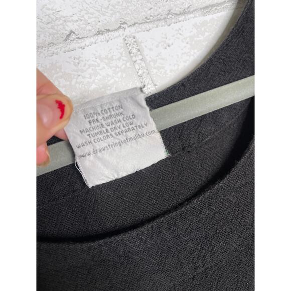 Drawstrings of Malibu XS Lagenlook Tunic Travel Dress 100% Cotton Flowy Black - Picture 5 of 8